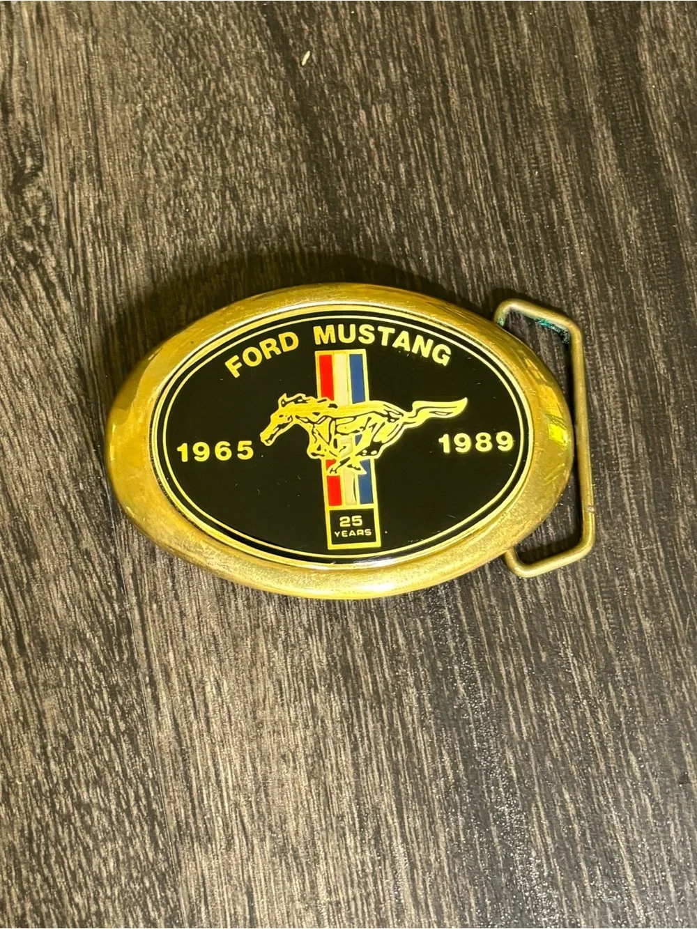 Vintage 1989 Ford Mustang 25th Anniversary Brass Belt Buckle